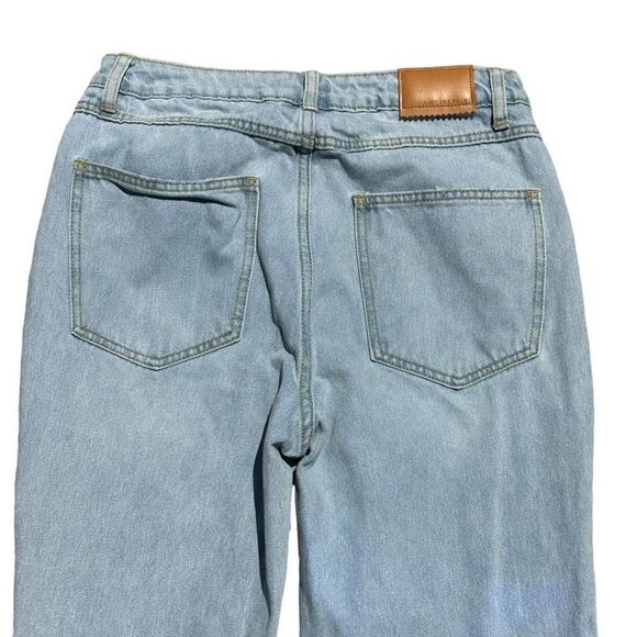 Avec Les Filles Split Hem Jeans High Rise Straight Leg Light Wash Distressed Siz - Picture 5 of 9